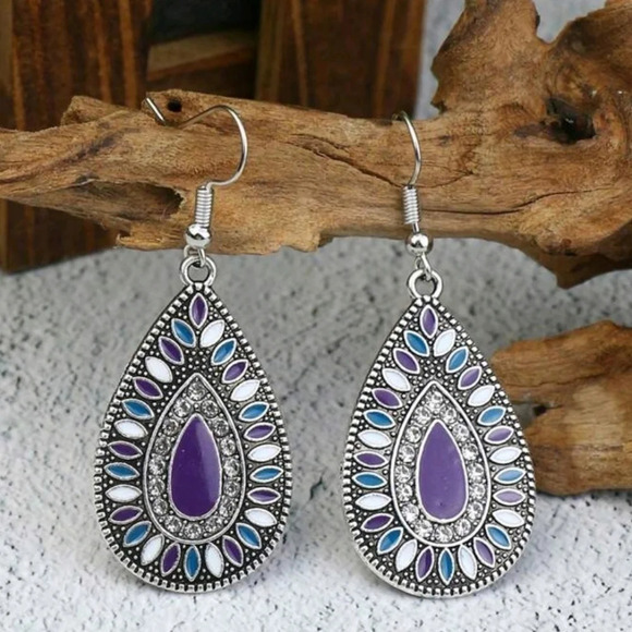 Bohemian Women's Purple Teardrop Antique Earrings - Picture 1 of 1